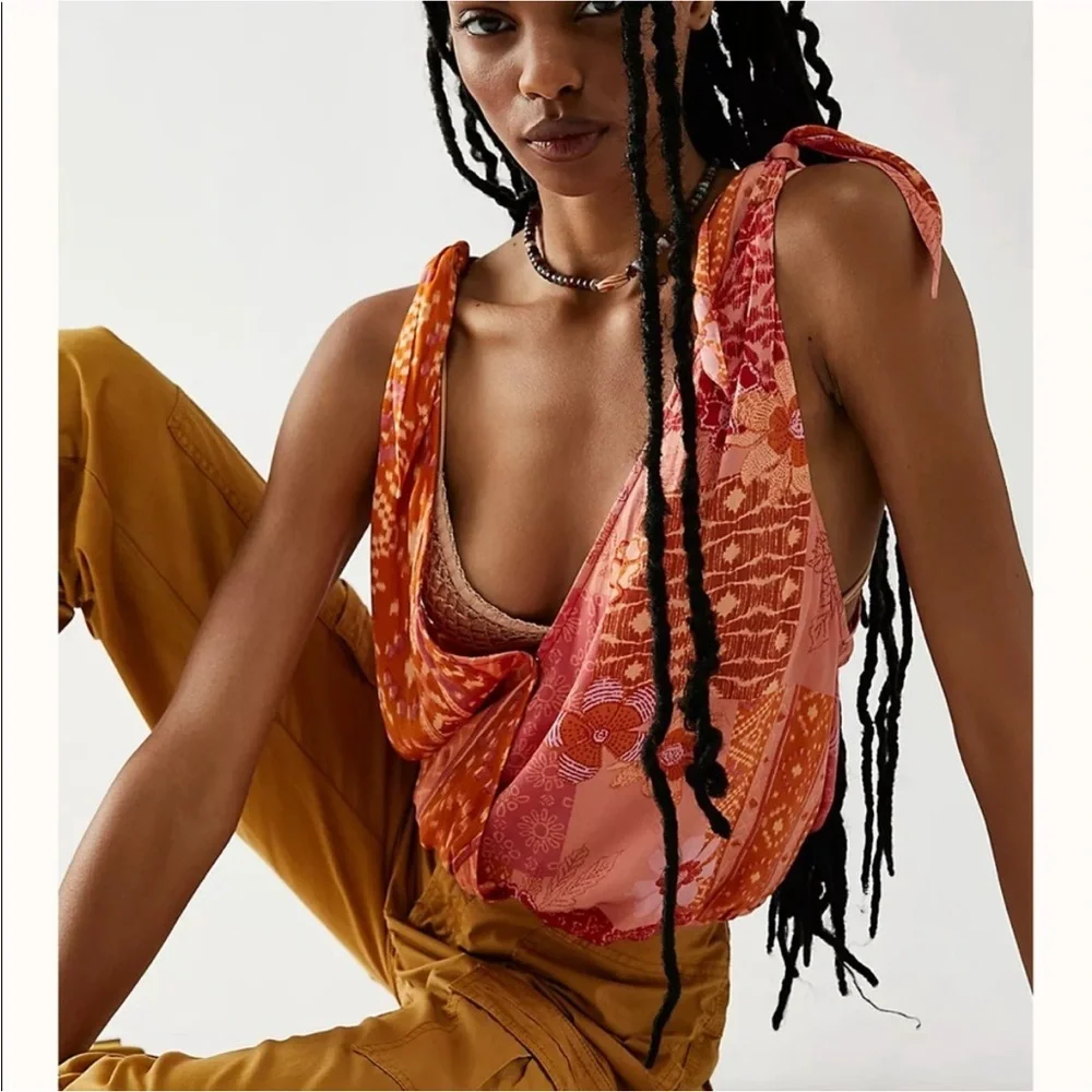 SOLD Free People Tied To You Tank Top Lemonade Combo Pink Orange - Picture 4 of 16
